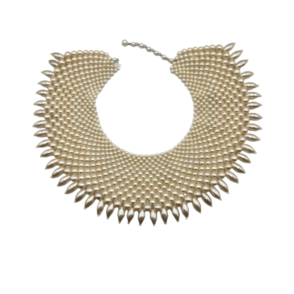 Bib Necklace Faux Pearl Off - White